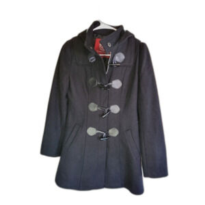 Knights Bridge black pea coat, zip and toggle button close, size 7